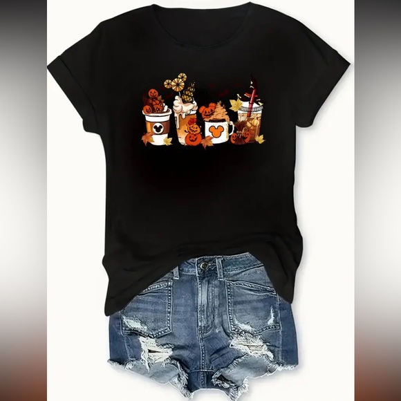 🎃Pumpkin Spice  Short Sleeve T-Shirt Halloween Pumpkin Coffee Pattern - Picture 10 of 10